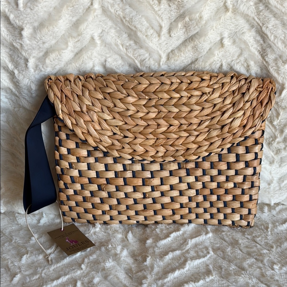 Joules Tan and Black Clutch with Basket Weave Design